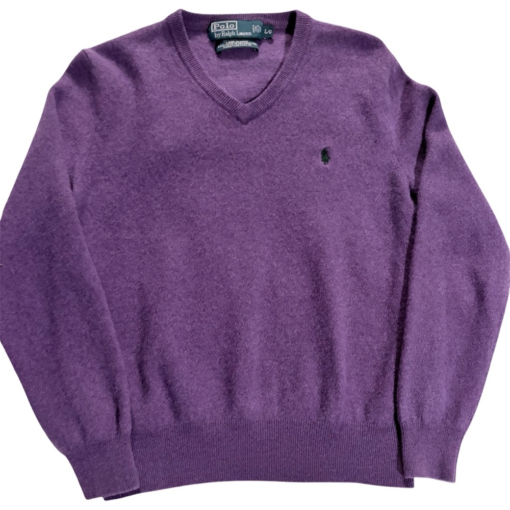 POLO Ralph Lauren L/G Purple 100% Merino Wool V-Neck Sweater